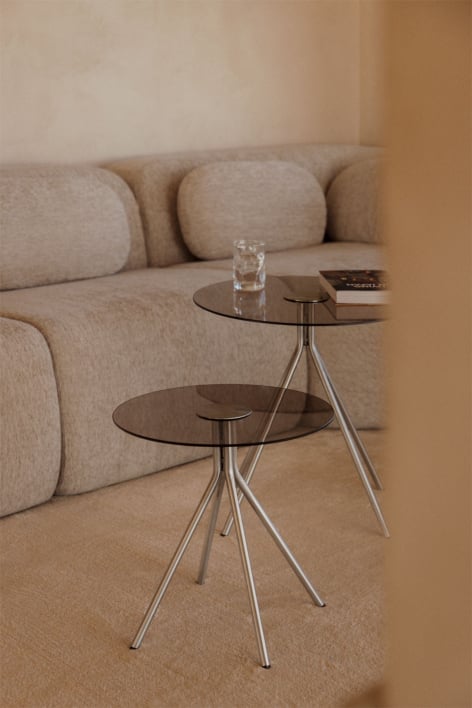 Ronde bijzettafel van staal en gehard glas Itsoro