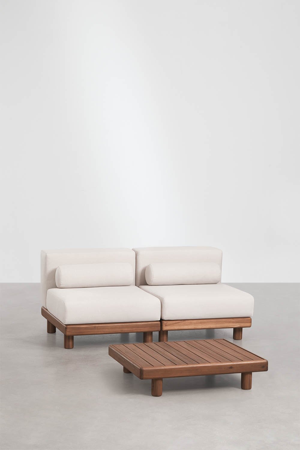 Tuinset met 2-delige modulaire bank en salontafel van acaciahout Edrien, galerij beeld 1