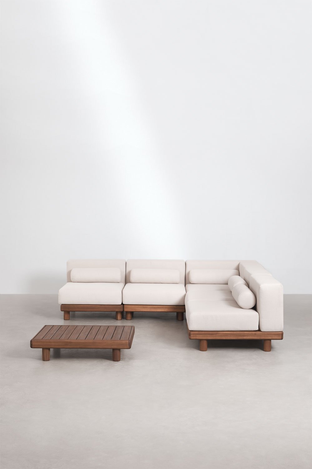 Tuinset met 5-delige modulaire hoekbank met hoekmodule en salontafel van acaciahout Edrien, galerij beeld 3