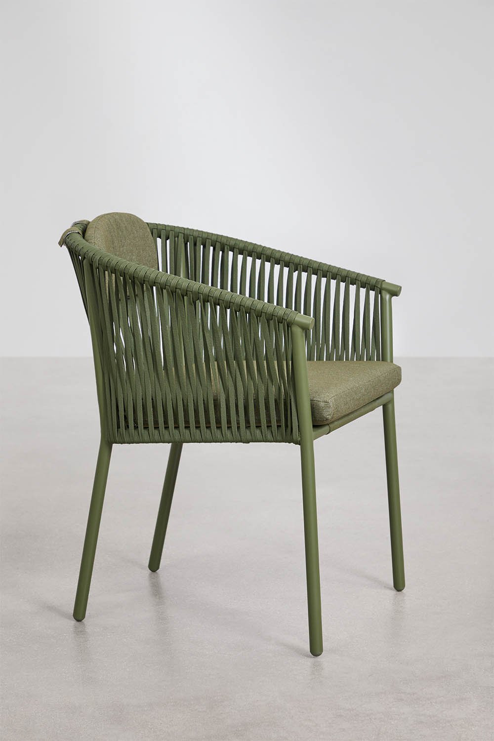 Set van 4 stapelbare tuinstoelen met armleuningen van aluminium en gevlochten touw Ondina, galerij beeld 2