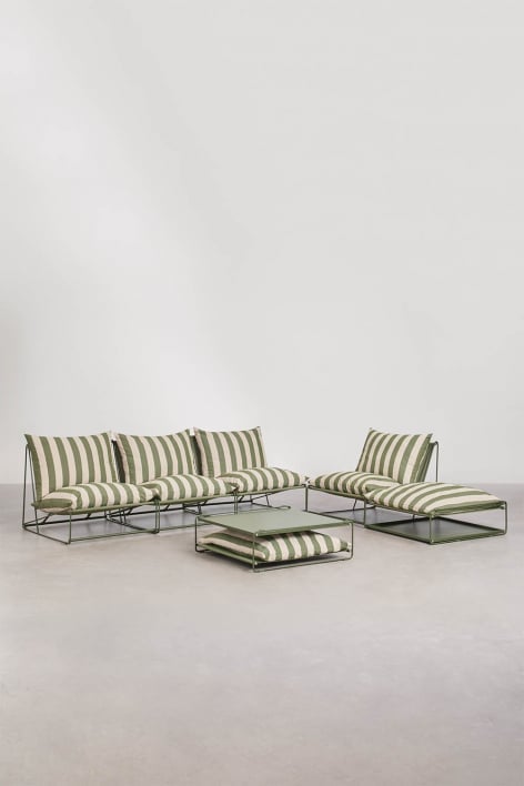 Amaro modulaire tuinset van 3 delen met bank, fauteuil, bijzettafel en poef die om te bouwen is