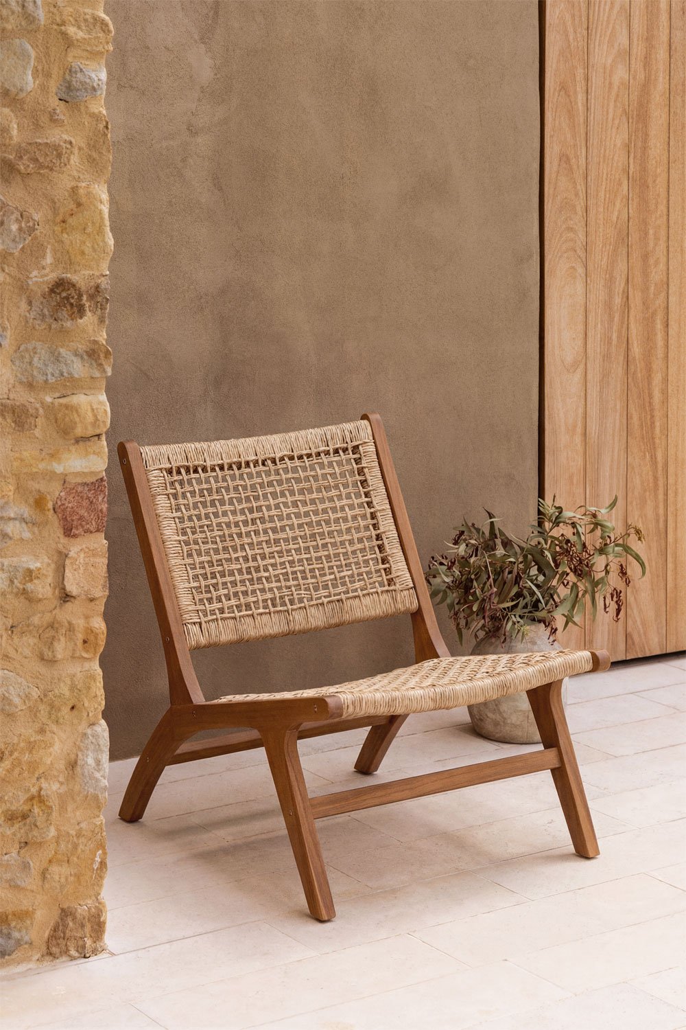 Verlian 4-delige set tuinstoelen van acaciahout en synthetisch riet, galerij beeld 1