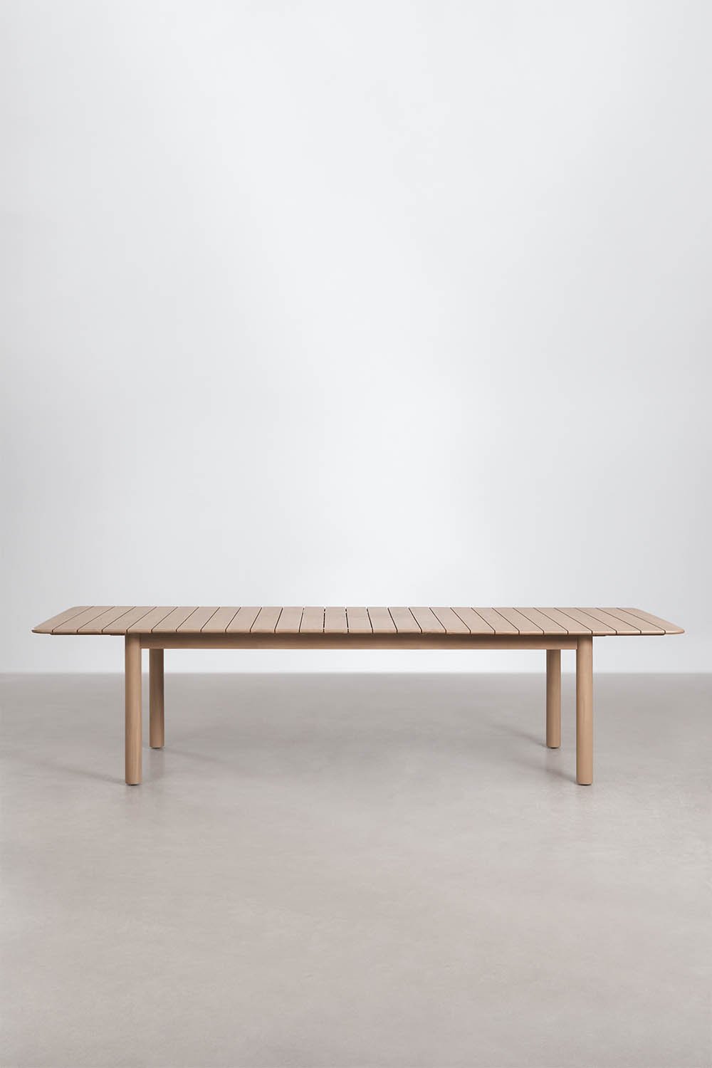 Rechthoekige uitschuifbare eettafelset Duala 250-310x105 cm en 12 eetkamerstoelen van acaciahout en gevlochten touw Capri, galerij beeld 3