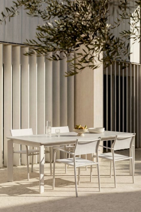 Rectangulaire uitschuifbare aluminium tuin tafel 180-300x100 cm Milenca - Gardenia Wit