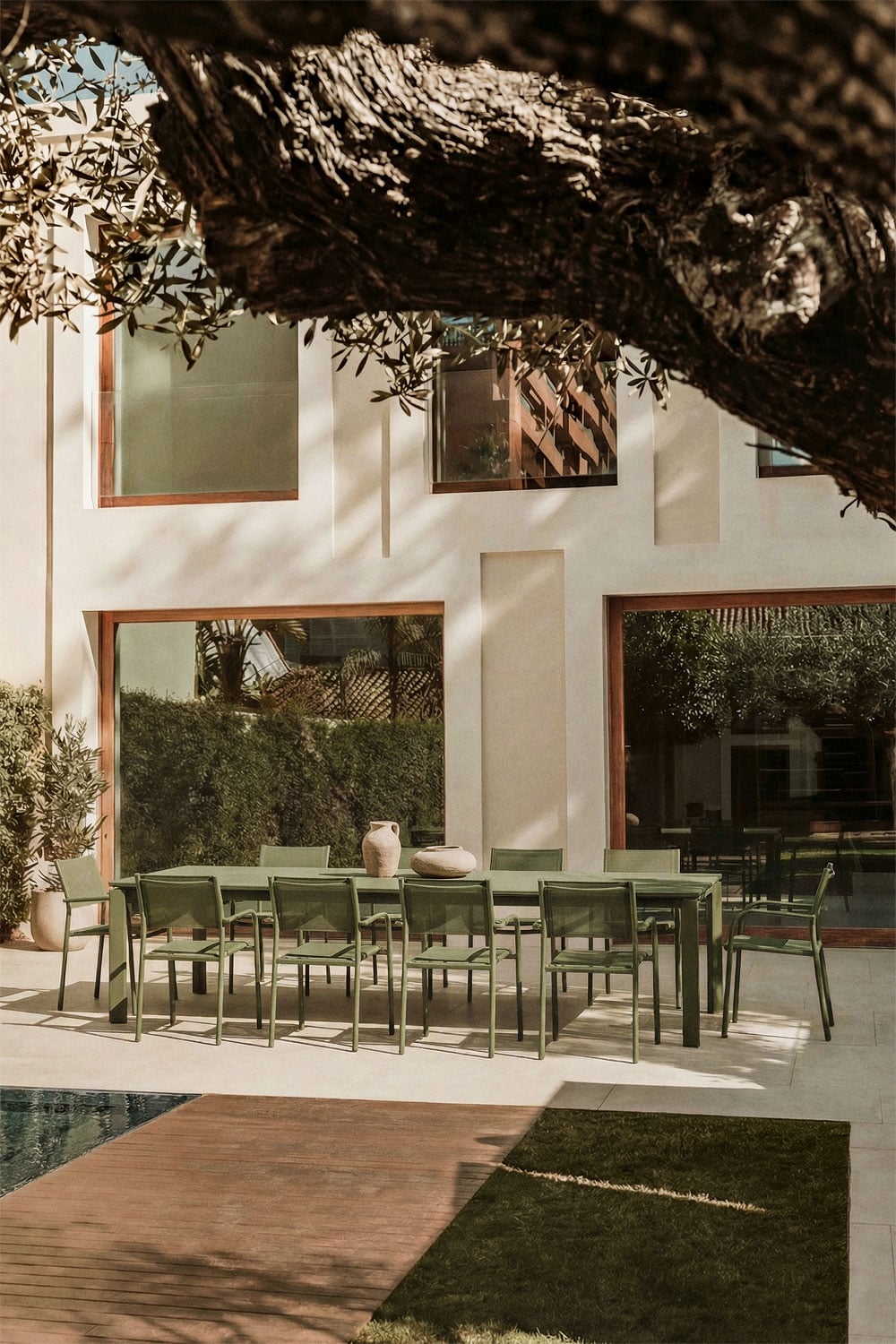 Rectangulaire uitschuifbare aluminium tuin tafel 180-240-300x100 cm Milenca, galerij beeld 2