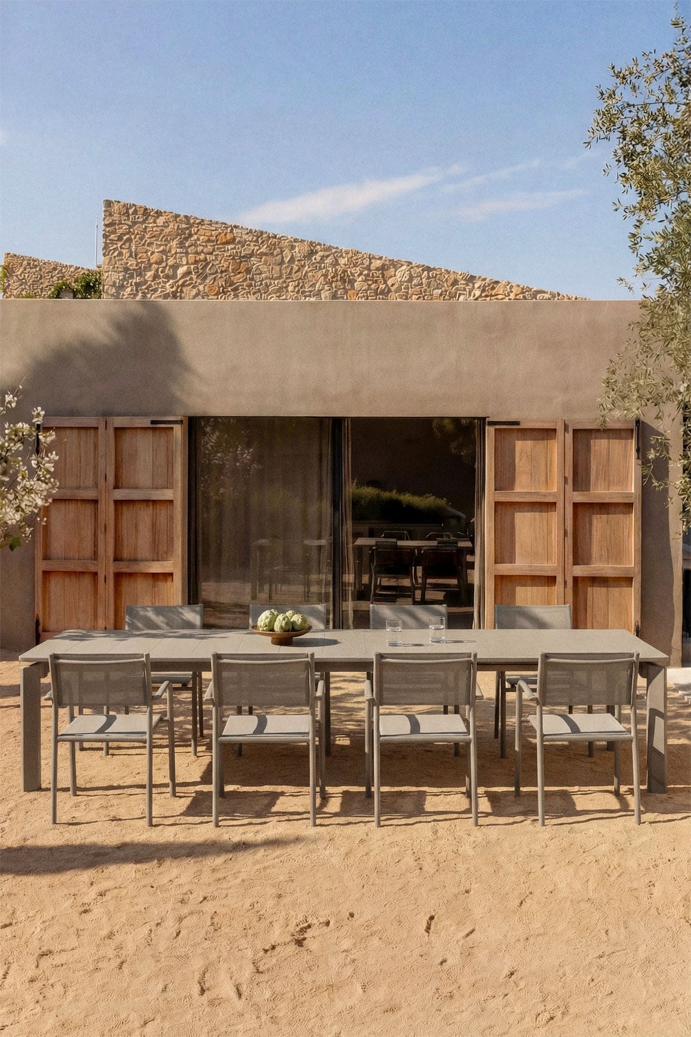 Rectangulaire uitschuifbare aluminium tuin tafel 180-240-300x100 cm Milenca, galerij beeld 2