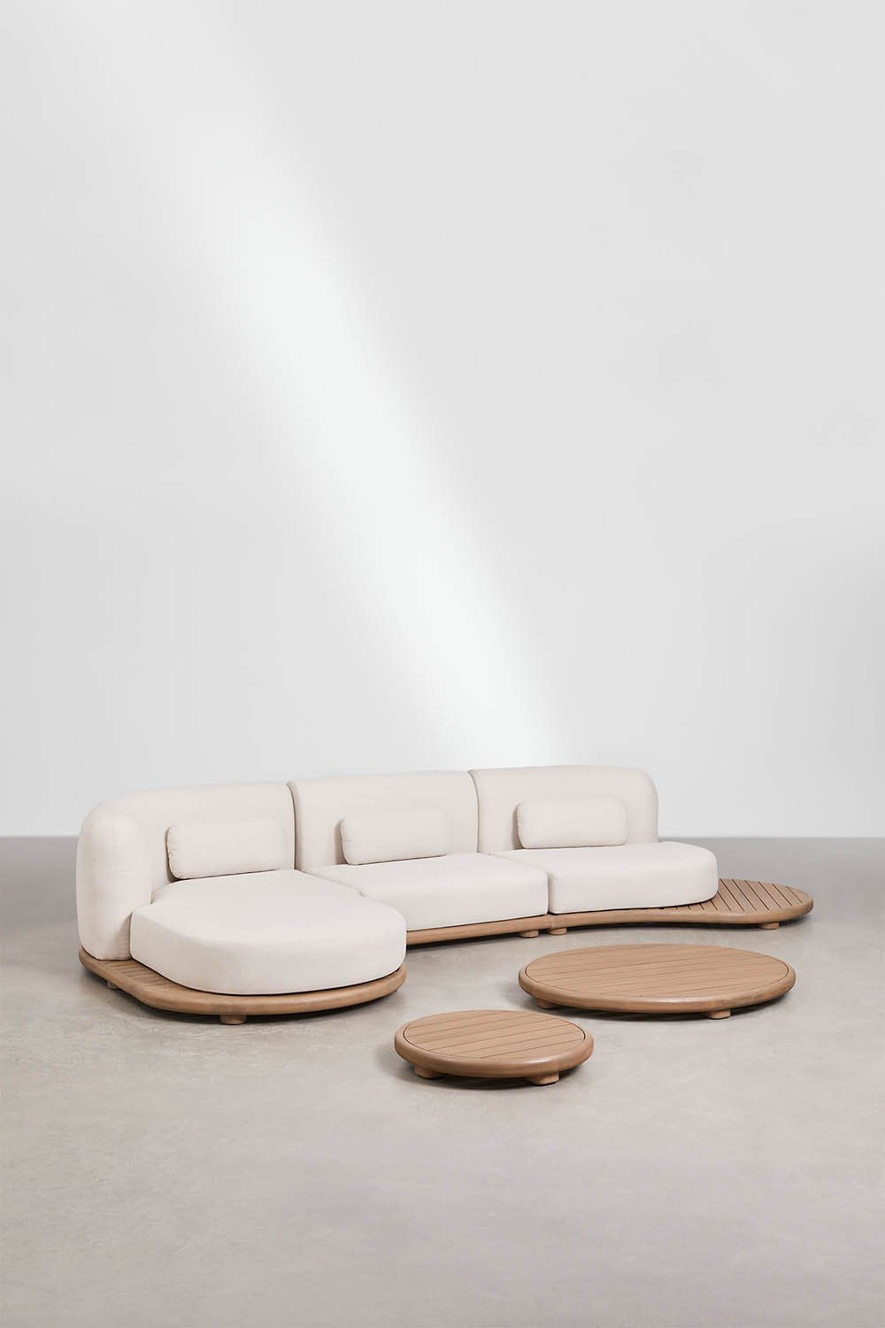 Tuinset met modulaire linker chaise longue bank van 3 delen en 2 salontafels van acaciahout Gerard, galerij beeld 1