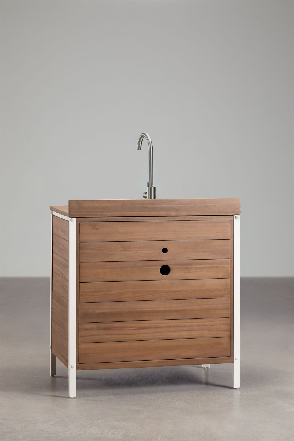 Opbergmodule met gootsteen voor buitenkeuken van acaciahout en aluminium Reggie, galerij beeld 6