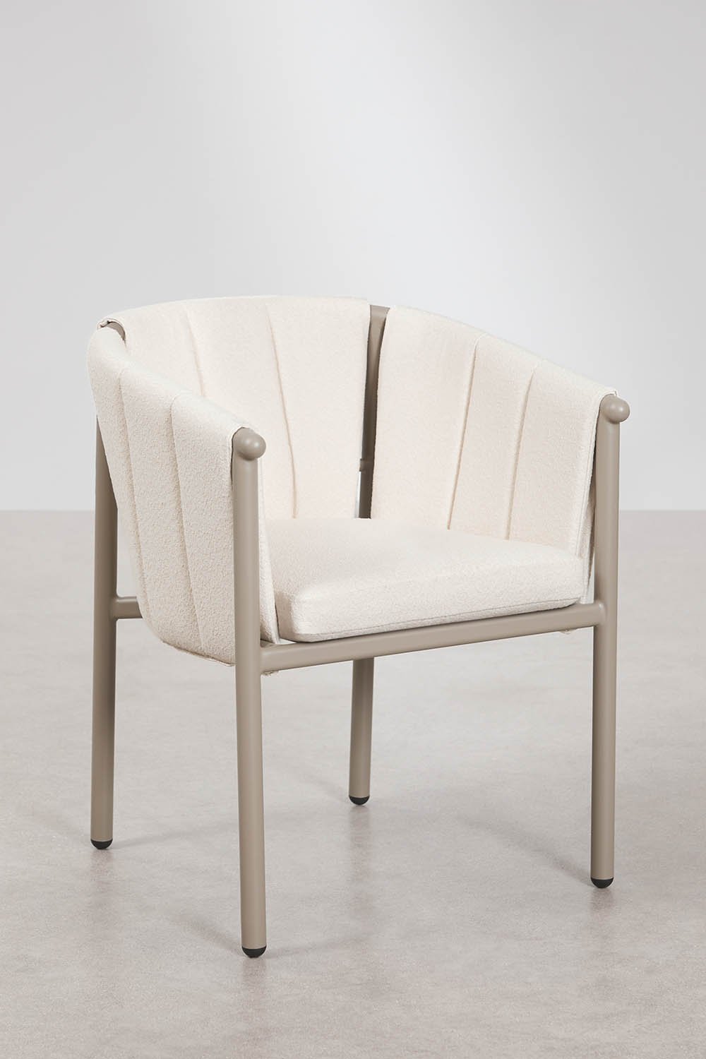 Set van 2 eetkamerstoelen met armleuningen in bouclé en aluminium Boleni, galerij beeld 1