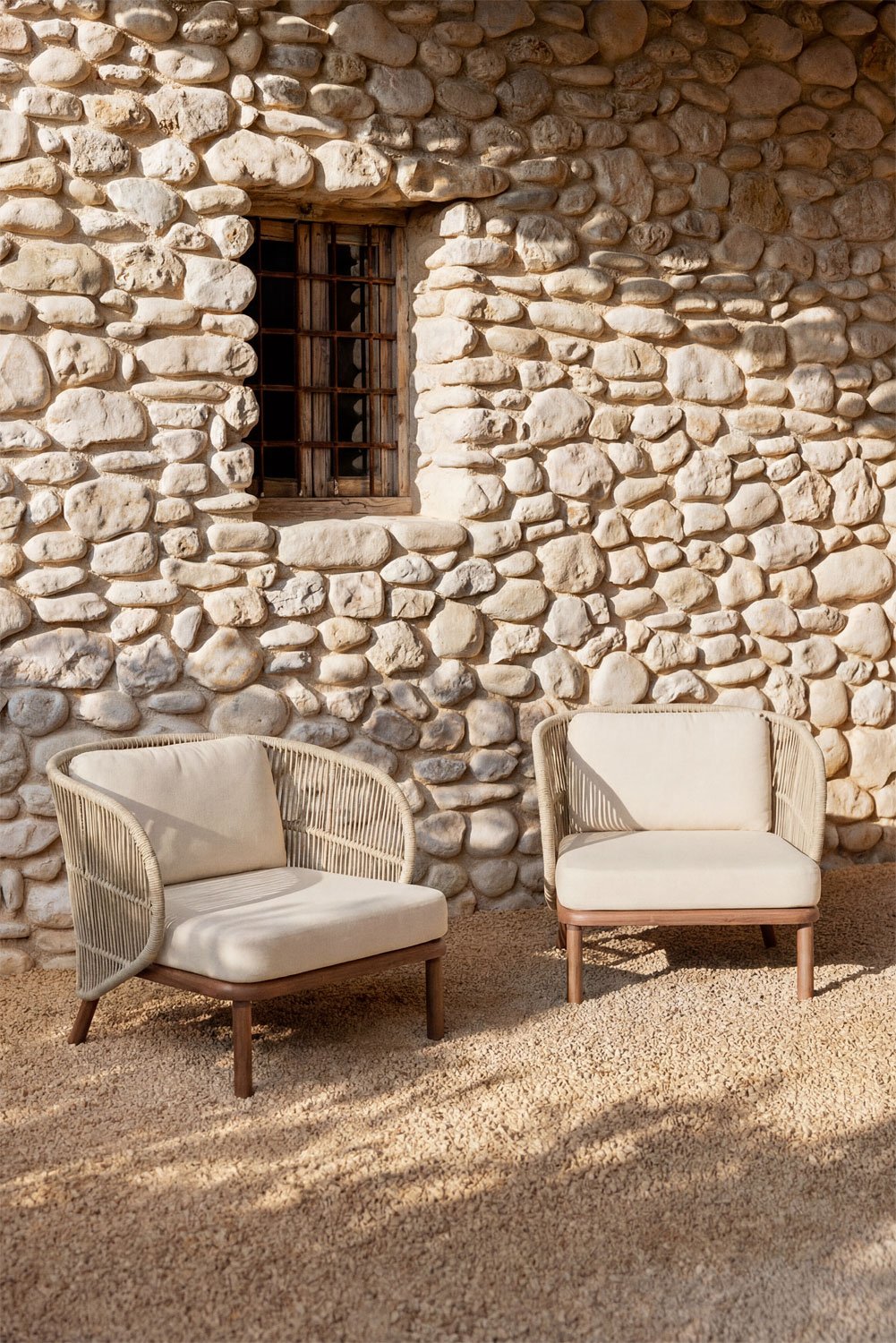 Pack van 2 tuinstoelen van acaciahout en gevlochten touw Capri, galerij beeld 1