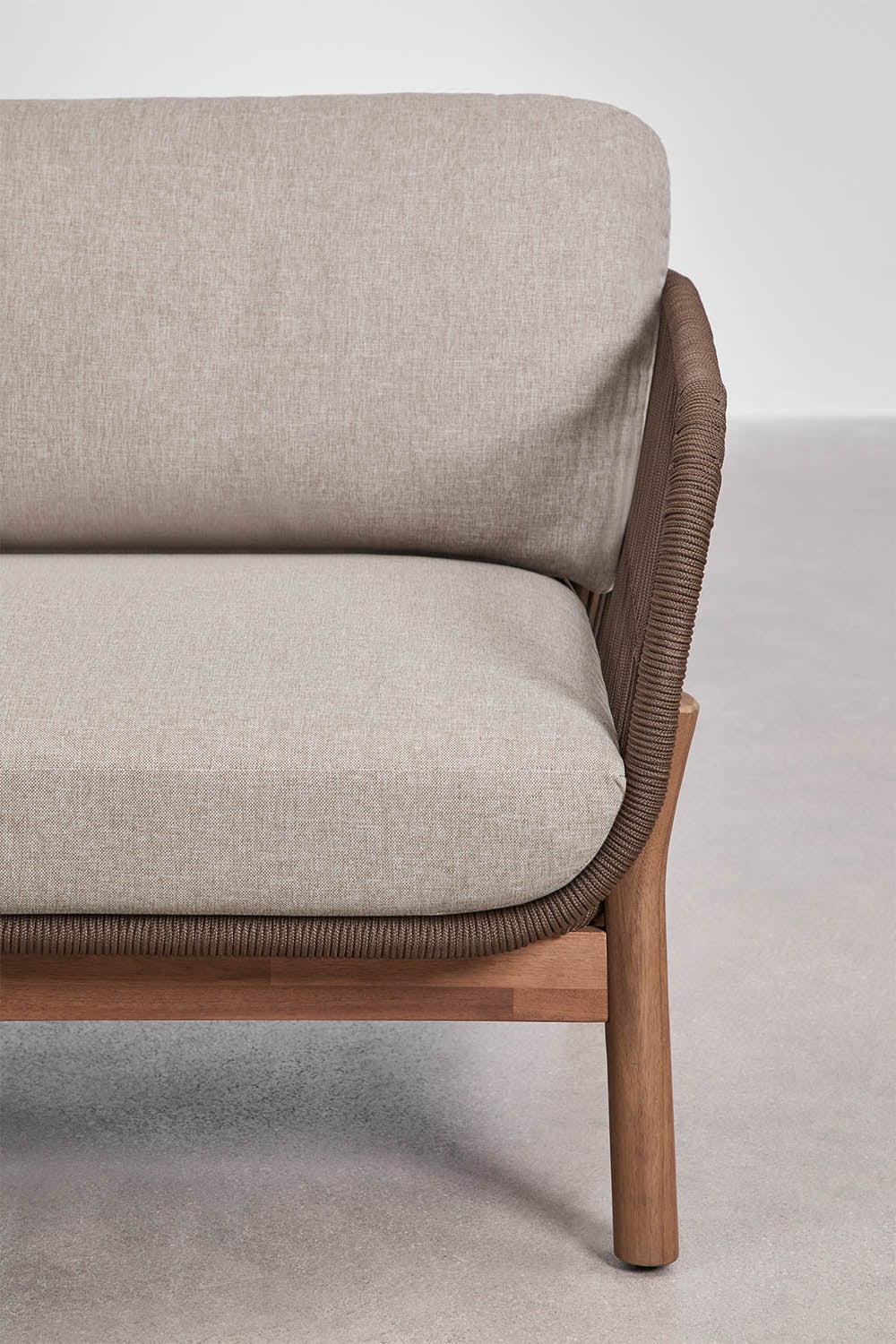 Tuinset met 3-zitsbank, 2 fauteuils en salontafel van acaciahout en gevlochten Karvia-touw, galerij beeld 6