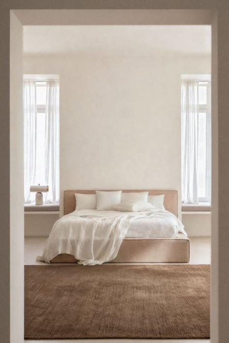 Bed voor matras 200x200cm met opklapbed in gebroken wit chenille Lunari