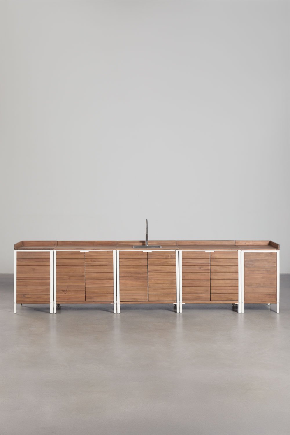 Modulaire buitenkeuken van 6 delen met gootsteen en opbergruimte van acaciahout Reggie, galerij beeld 1