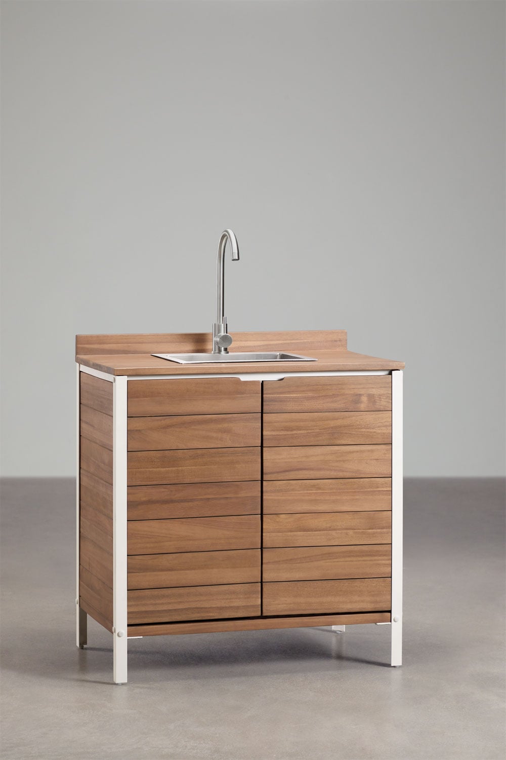 Modulaire buitenkeuken van 6 delen met gootsteen en opbergruimte van acaciahout Reggie, galerij beeld 9