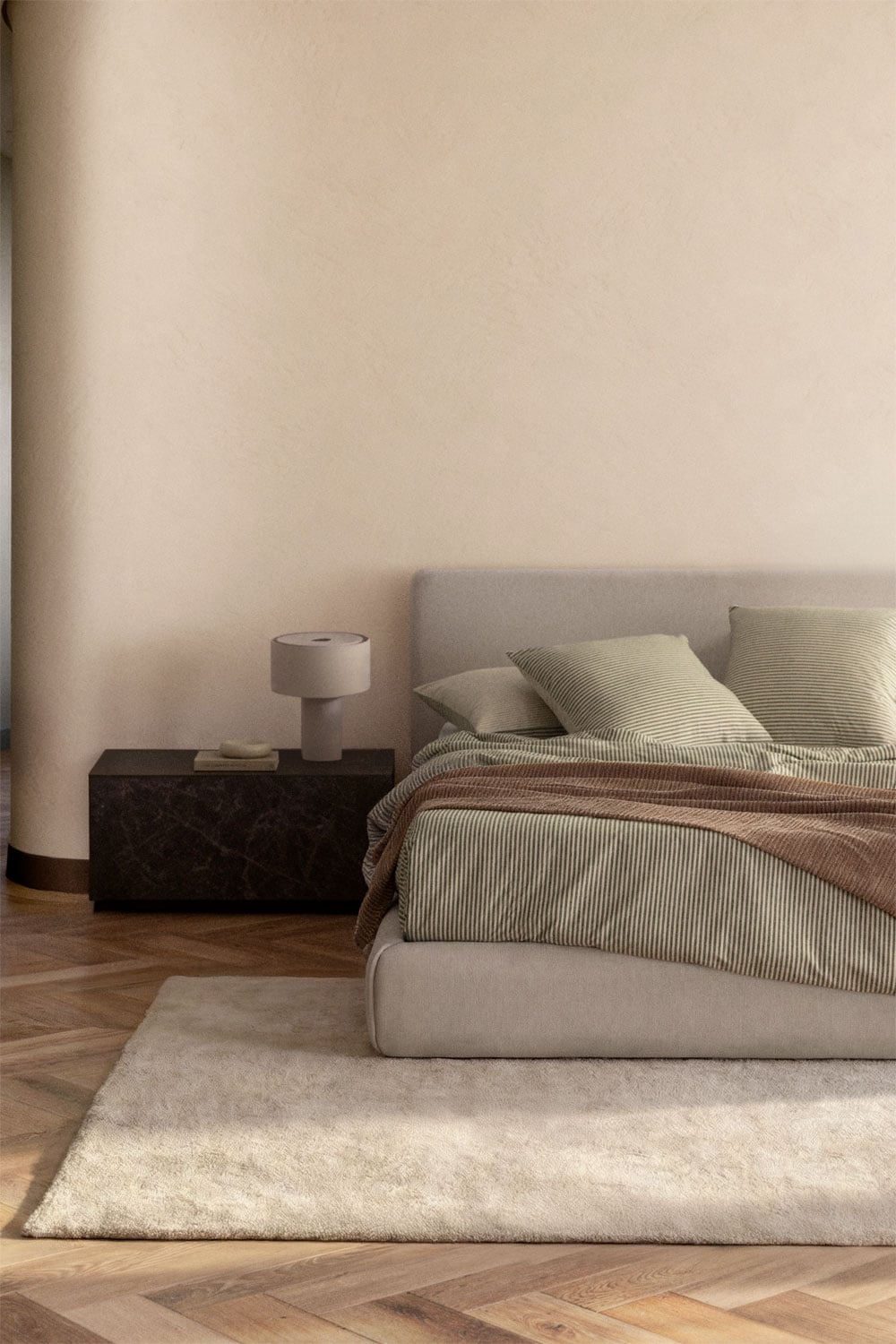 Bed voor matras 160x200cm met opklapbed in crèmekleurige stof Norena, galerij beeld 1