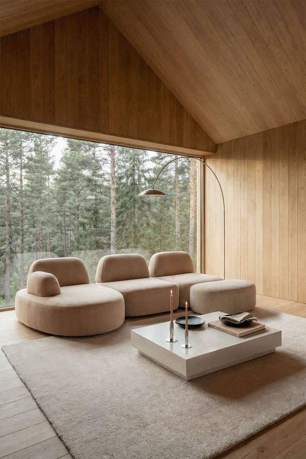 Modulaire linker chaise longue bank van 3 delen en gestoffeerde poef Giorgia, galerij beeld 1