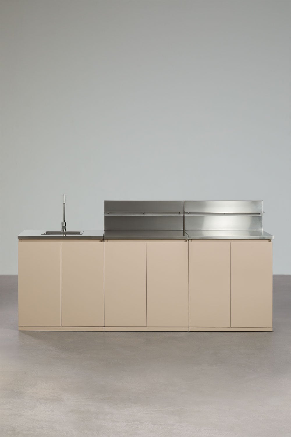 Modulaire buitenkeuken van 3 delen met gootsteen, organiserpaneel en opbergruimte van Rivana-staal, galerij beeld 1