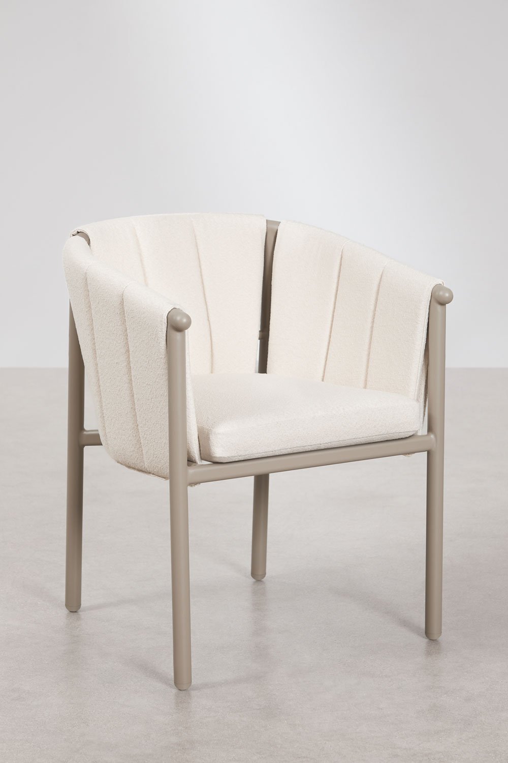 Set van 2 eetkamerstoelen met armleuningen in bouclé en aluminium Boleni, galerij beeld 1