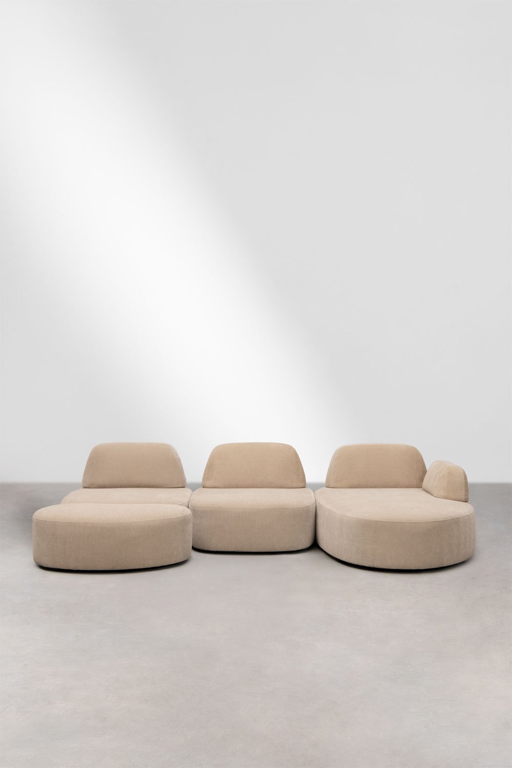 Rechtsmodulaire chaise longue bank van 3 delen en gestoffeerde poef Giorgia, galerij beeld 5