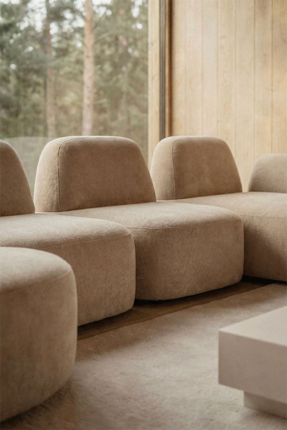 Rechte modulaire chaise longue bank van 4 delen en gestoffeerde poef Giorgia, galerij beeld 2