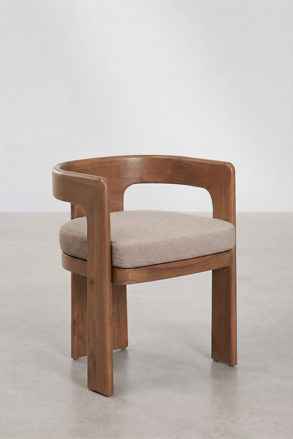 Set van 2 eetkamerstoelen met armleuningen van acaciahout en bouclé stof Kandroa, galerij beeld 1