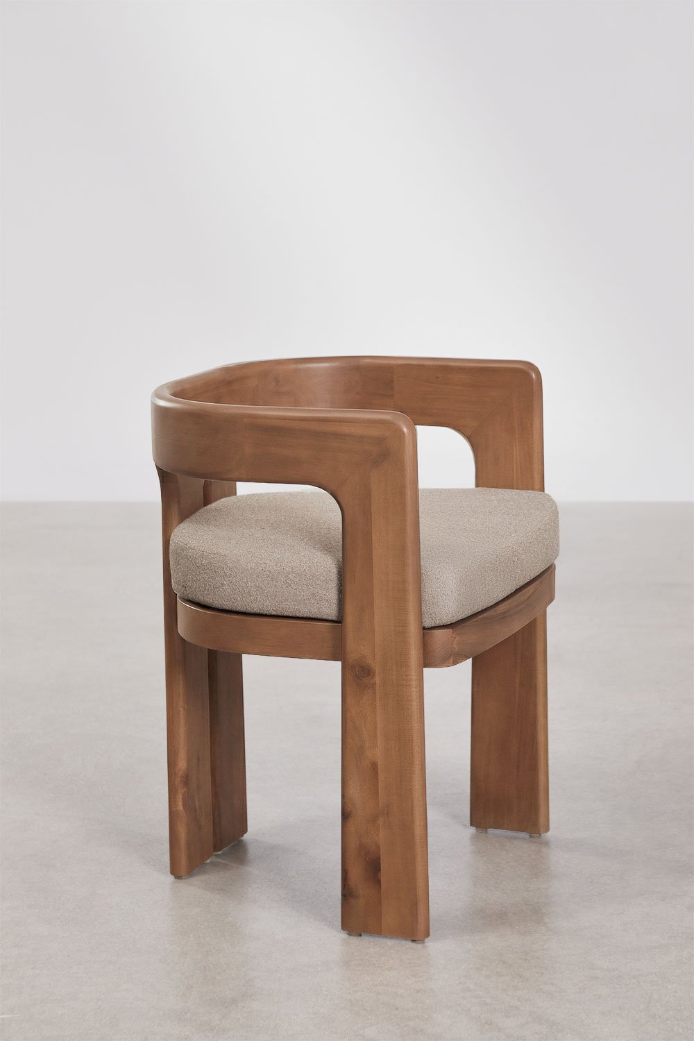 Set van 2 eetkamerstoelen met armleuningen van acaciahout en bouclé stof Kandroa, galerij beeld 2