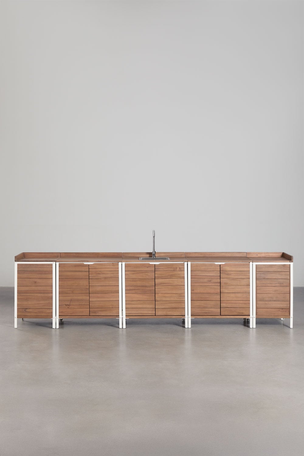 Modulaire buitenkeuken van 6 delen met gootsteen en opbergruimte van acaciahout Reggie, galerij beeld 3