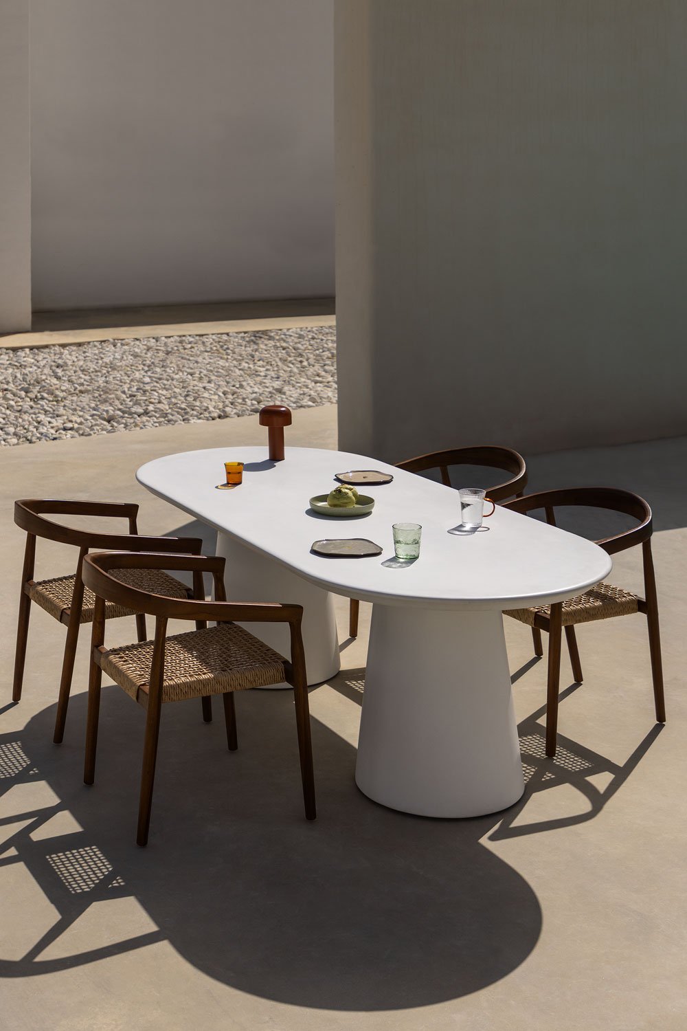 Ovale tuin tafel 220x95 cm in cement Noemi, galerij beeld 1