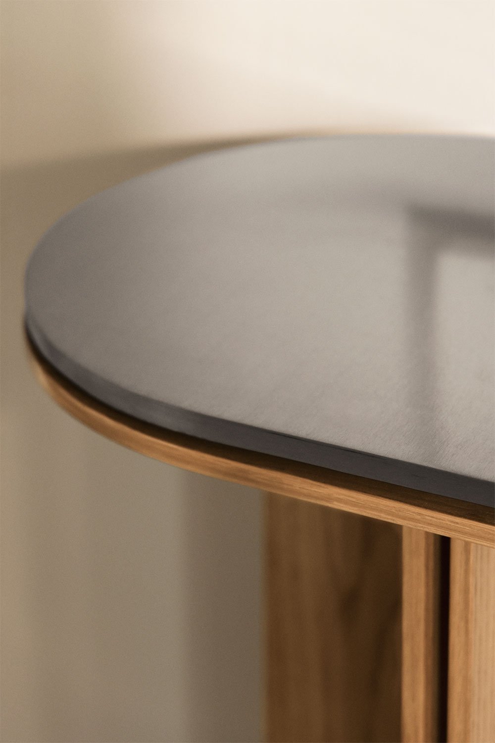 Ovale halfronde console 120x40 cm in eikenfineer en roestvrij staal Lindina, galerij beeld 2