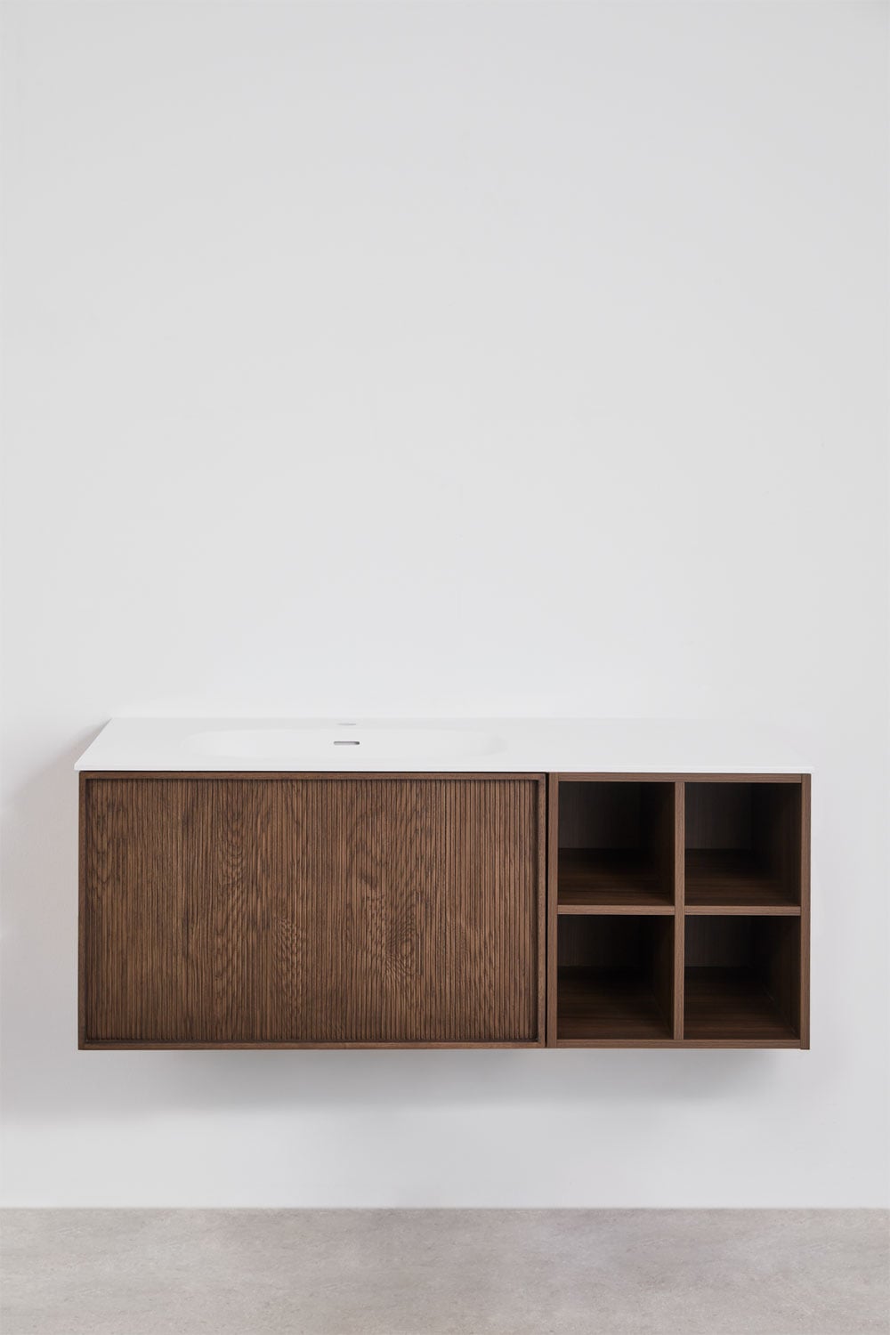 Endika zwevend badkamermeubelset 120x50 cm in hout met geïntegreerde wastafel, galerij beeld 1