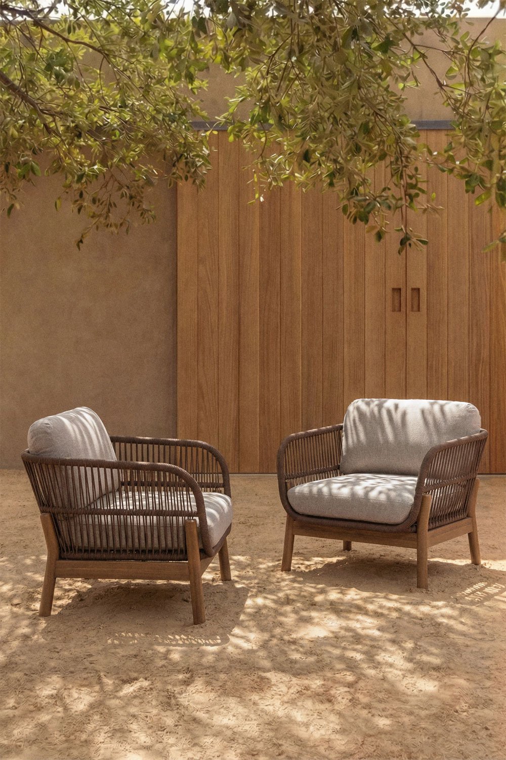 Set van 2 tuinstoelen van acaciahout en gevlochten touw Karvia, galerij beeld 1