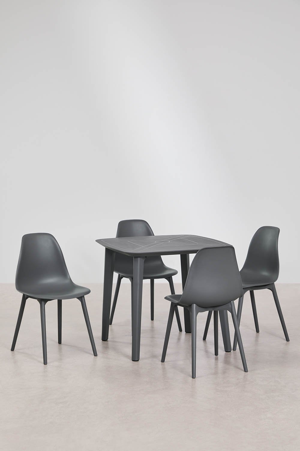 Set van vierkante tuintafel 85x85 cm en 4 stoelen van polypropyleen Scand, galerij beeld 3