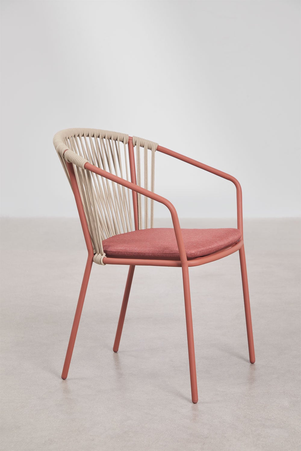 Stapelbare set van 2 tuinstoelen van staal en gevlochten touw Oklahoma, galerij beeld 2