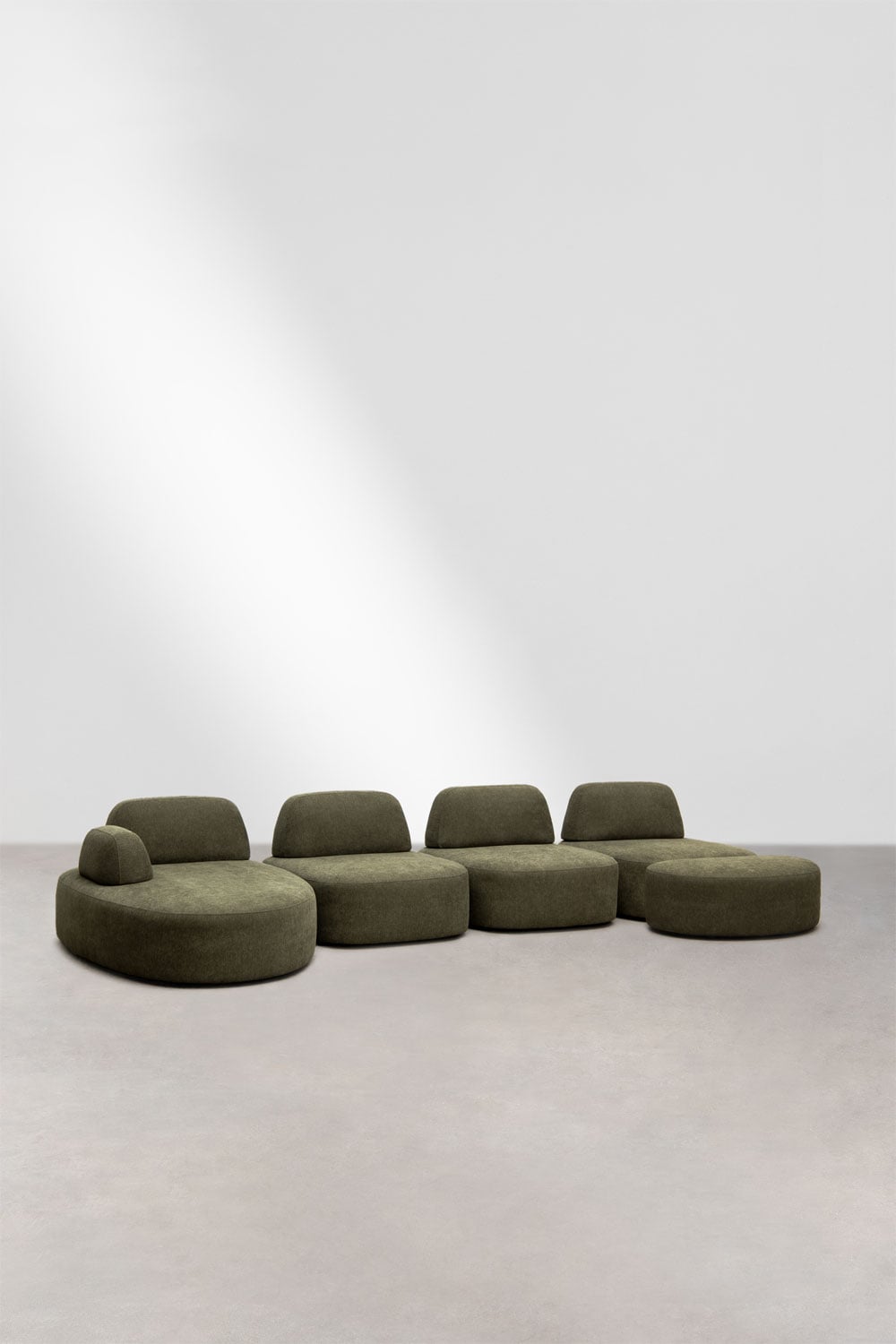 Modulaire linker chaise longue bank van 4 delen en gestoffeerde poef Giorgia, galerij beeld 1