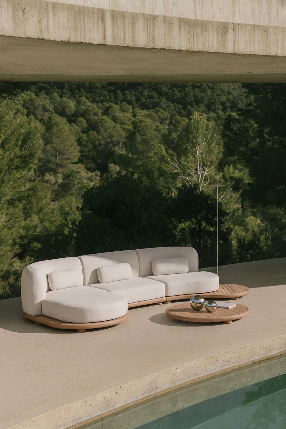 Tuinset met modulaire linker chaise longue bank van 3 delen en salontafel van acaciahout Gerard, galerij beeld 1