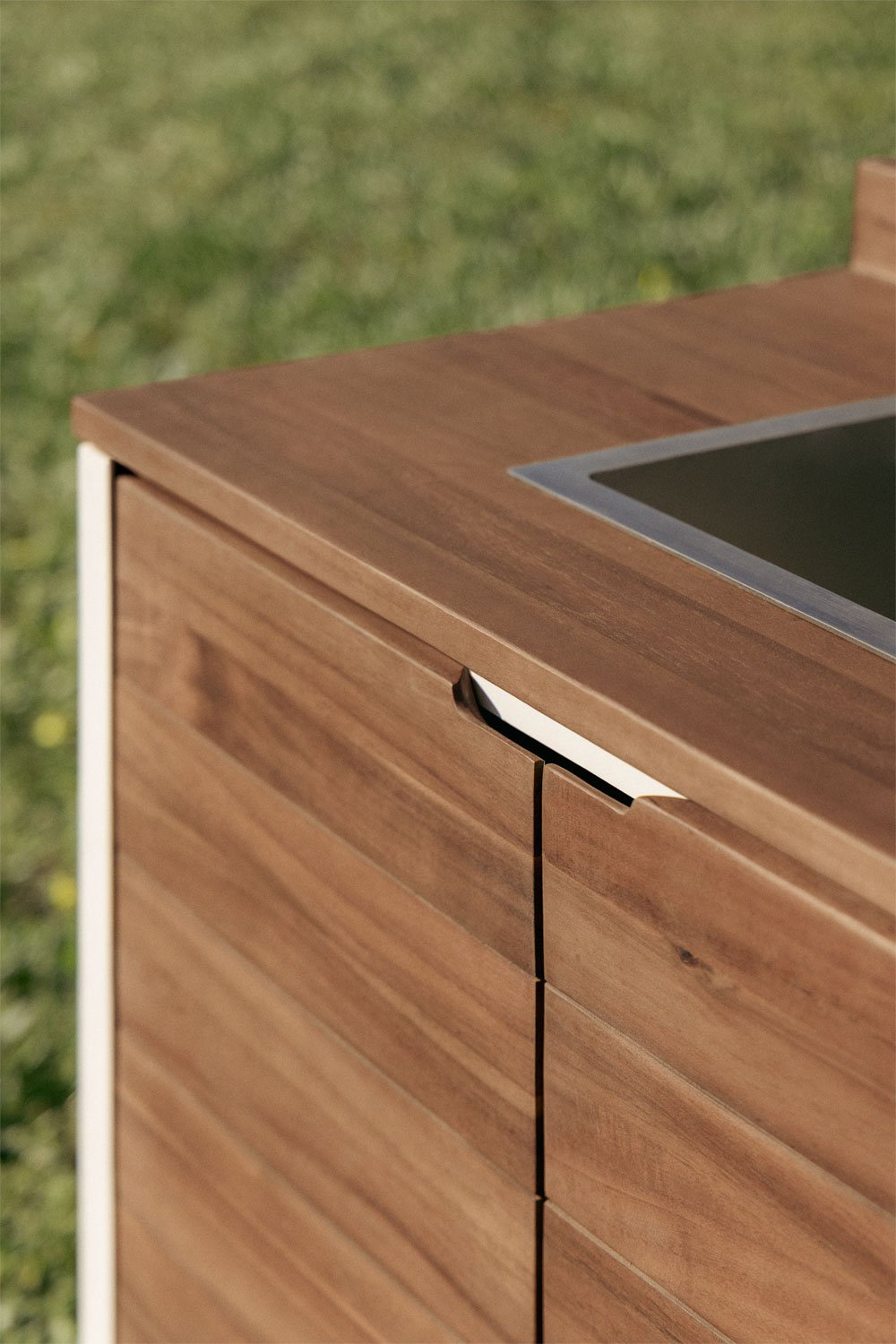 Opbergmodule met gootsteen voor buitenkeuken van acaciahout en aluminium Reggie, galerij beeld 2