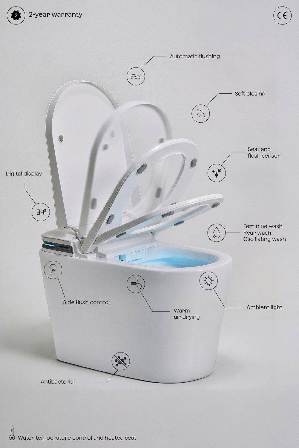Slimme toilet van keramiek Saloa Premium, galerij beeld 7