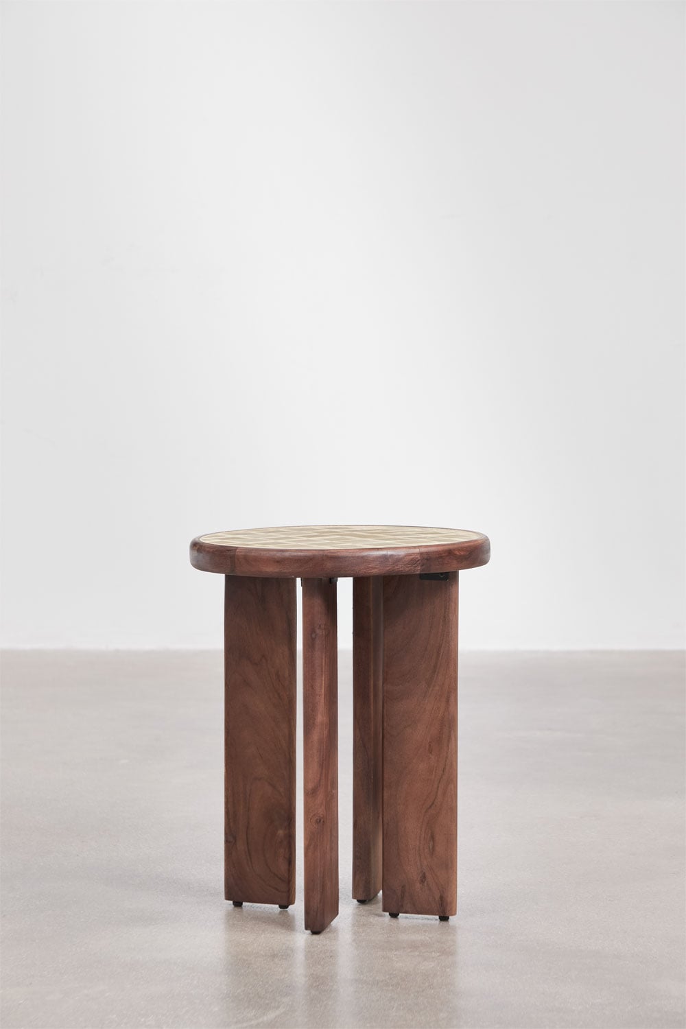 Ronde bijzettafel Ø40 cm van acaciahout en tegels Aitana, galerij beeld 1