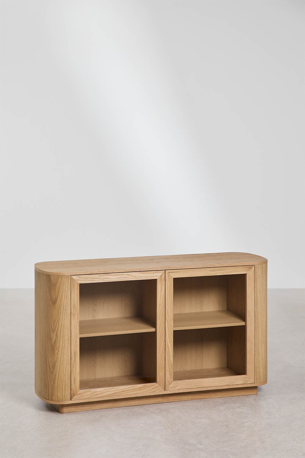 Rechthoekig dressoir 130x40 cm in eikenbruin MDF en gehard glas Walia, galerij beeld 1