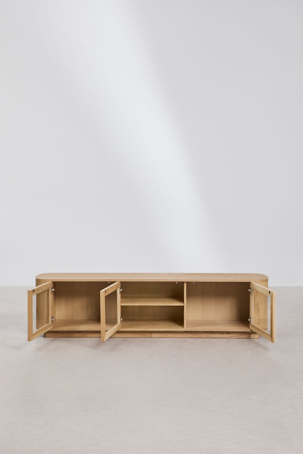 Walia TV-meubel 180x40 cm van MDF en gehard glas, galerij beeld 3