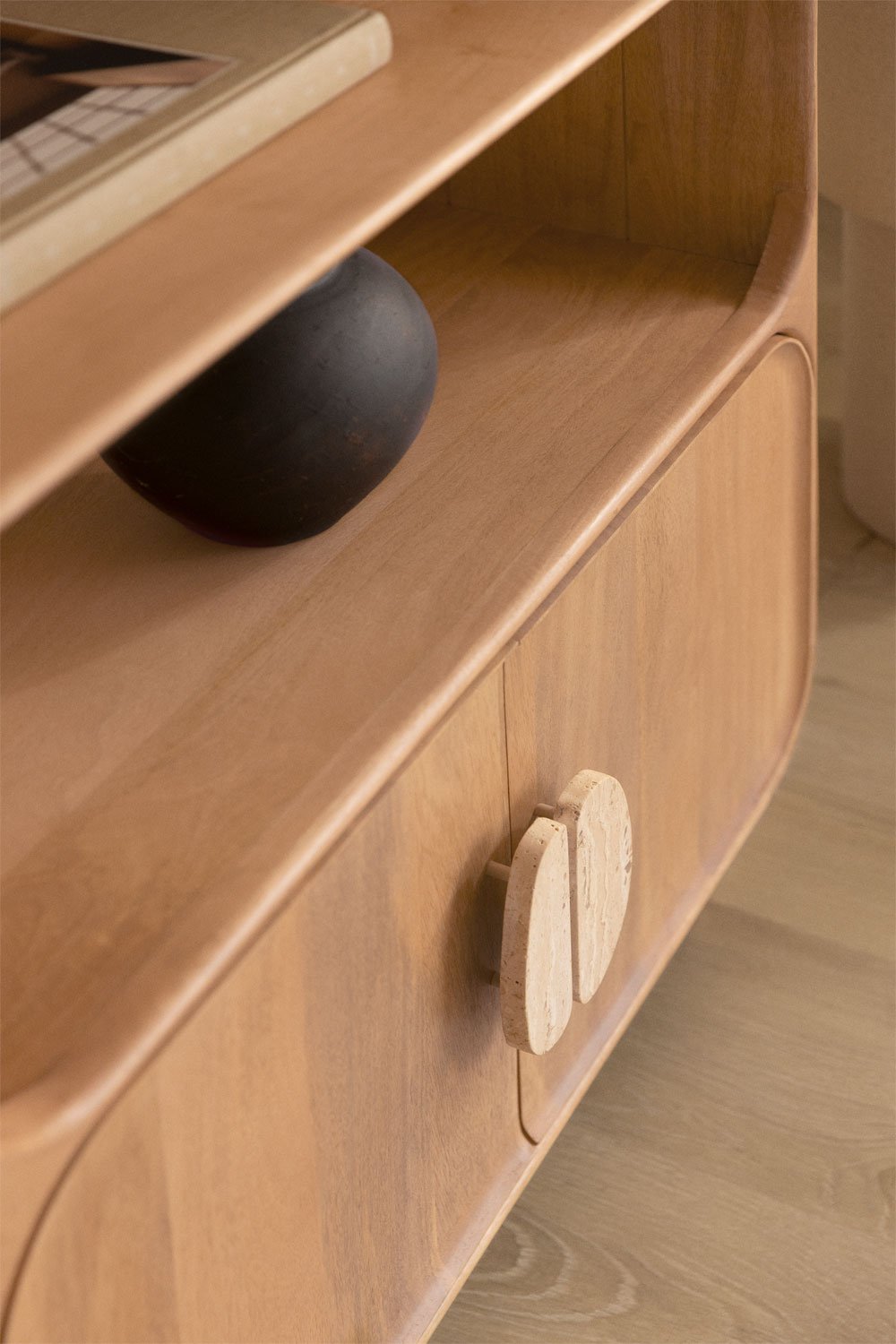 Kast ↑190 cm van mangohout en travertijn Kivalina, galerij beeld 3