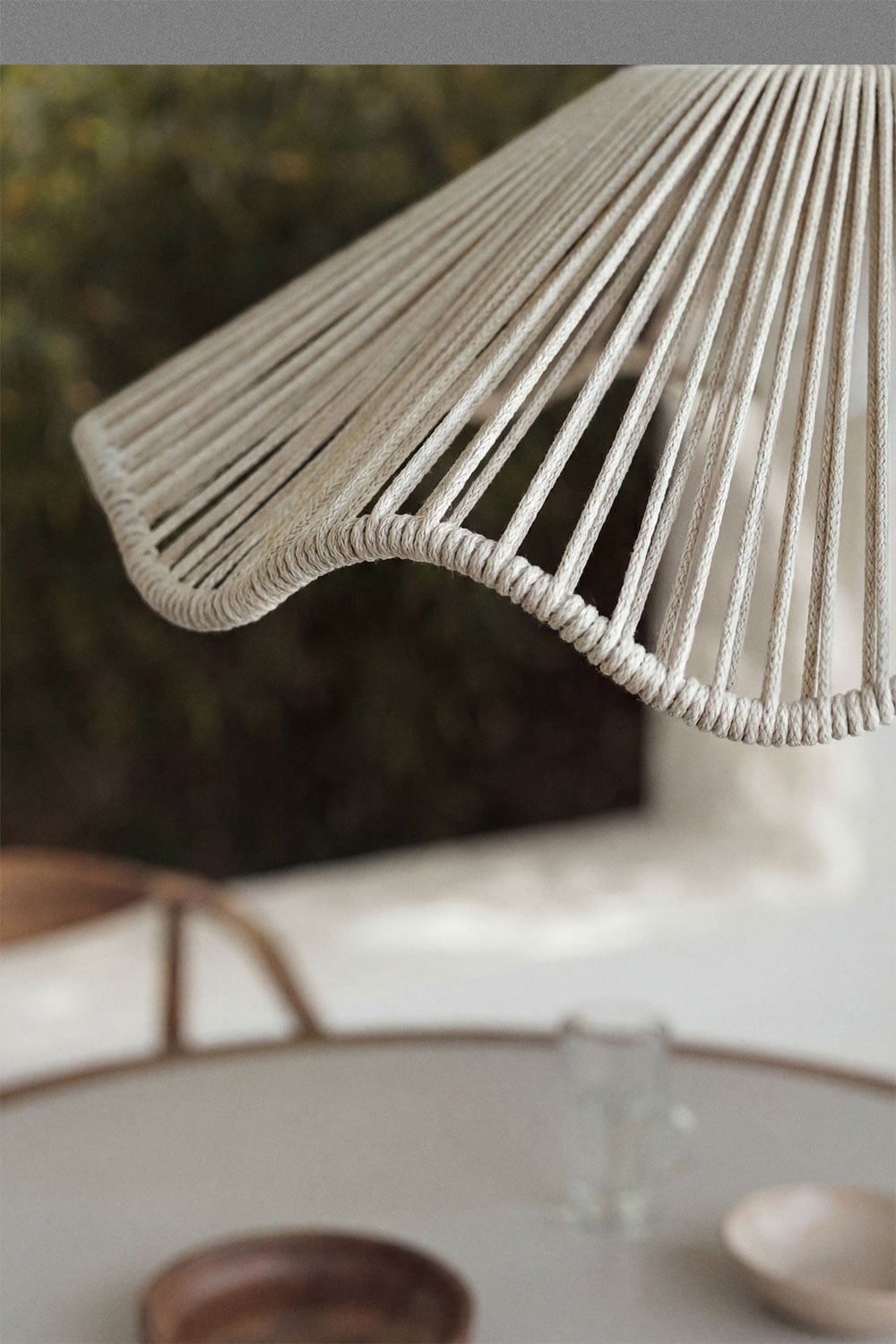 Kirinda hangende buitenplafondlamp van ijzer en gevlochten touw, galerij beeld 2
