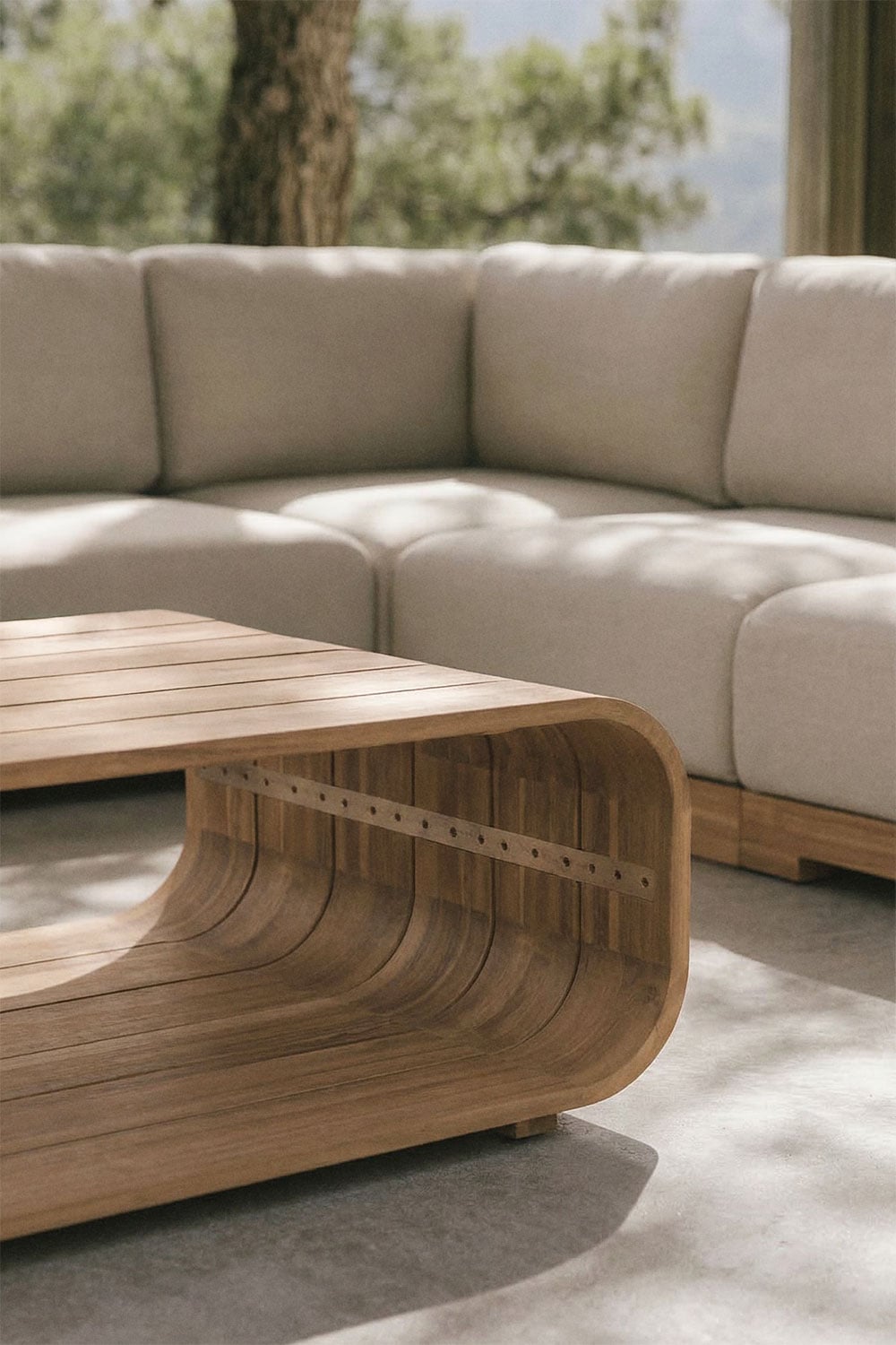 Brivori 6-delige hoekmodulaire loungeset met bijzettafel en salontafel van acaciahout, galerij beeld 2