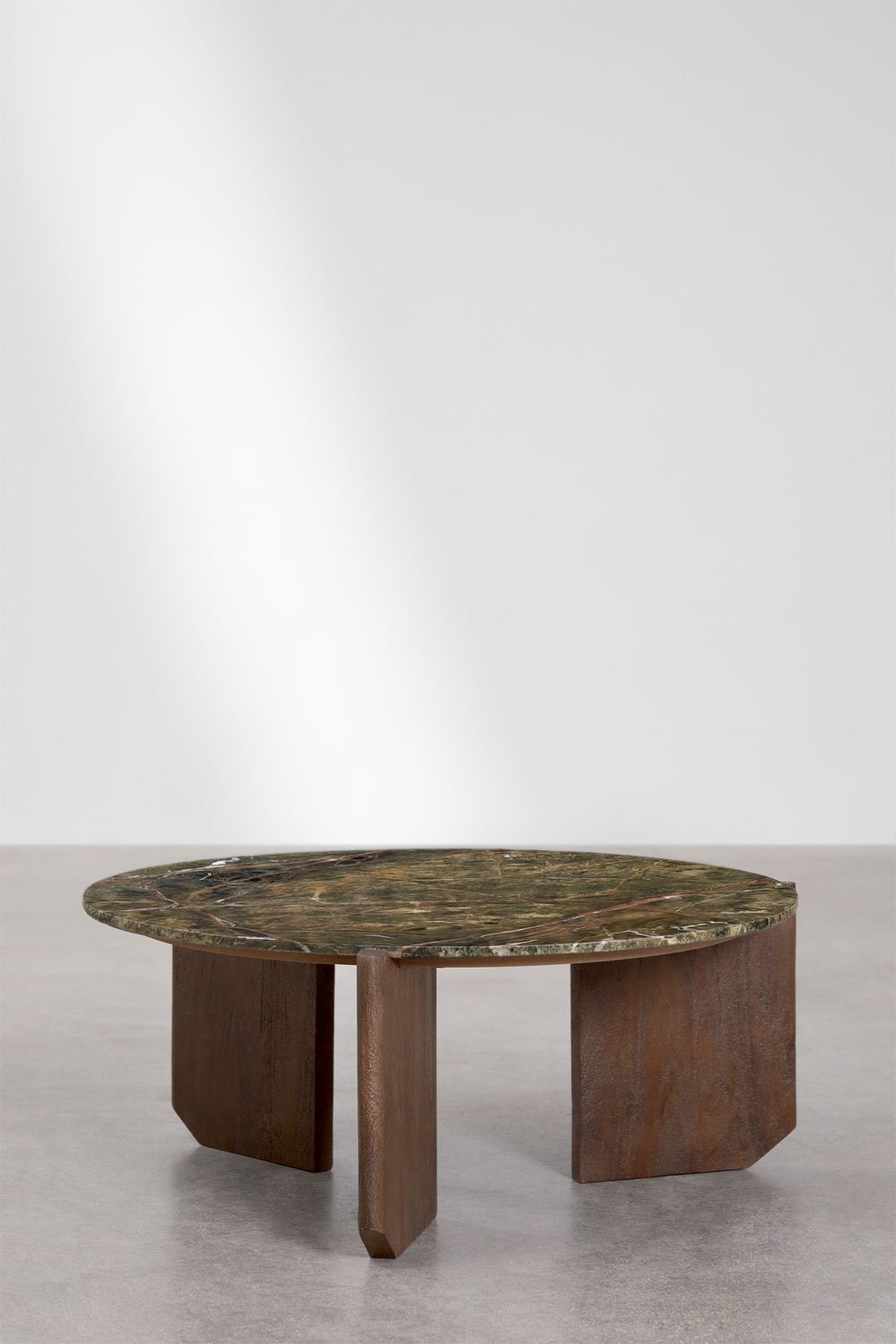 Ronde salontafel van natuursteen en mangohout Lavinia, galerij beeld 1