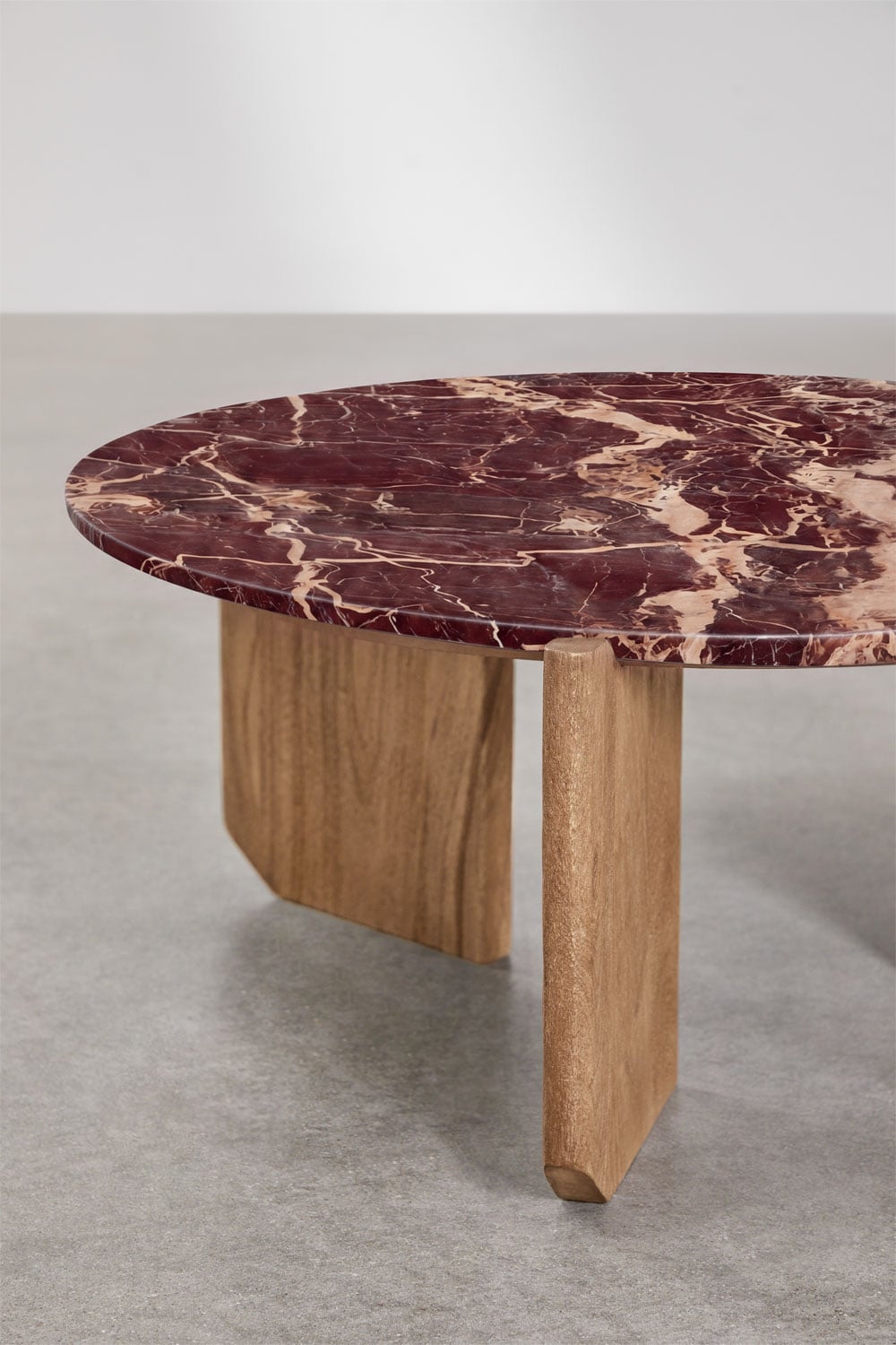 Ronde salontafel van natuursteen en mangohout Lavinia, galerij beeld 3