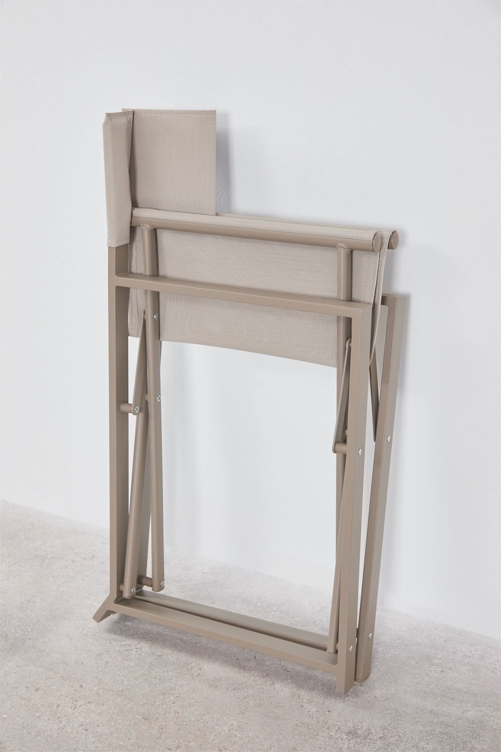 Uitbreidbare tuintafelset 90-180x90 cm van aluminium Starmi en 4 inklapbare regisseursstoelen van staal Zurena, galerij beeld 12