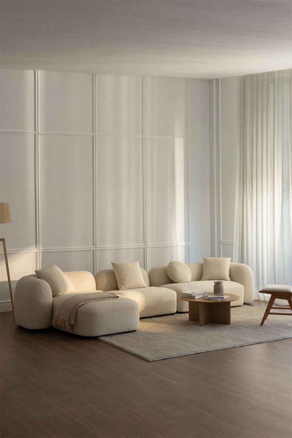 Modulaire 3-delige chaise longue zitbank links in Coco chenille, galerij beeld 1