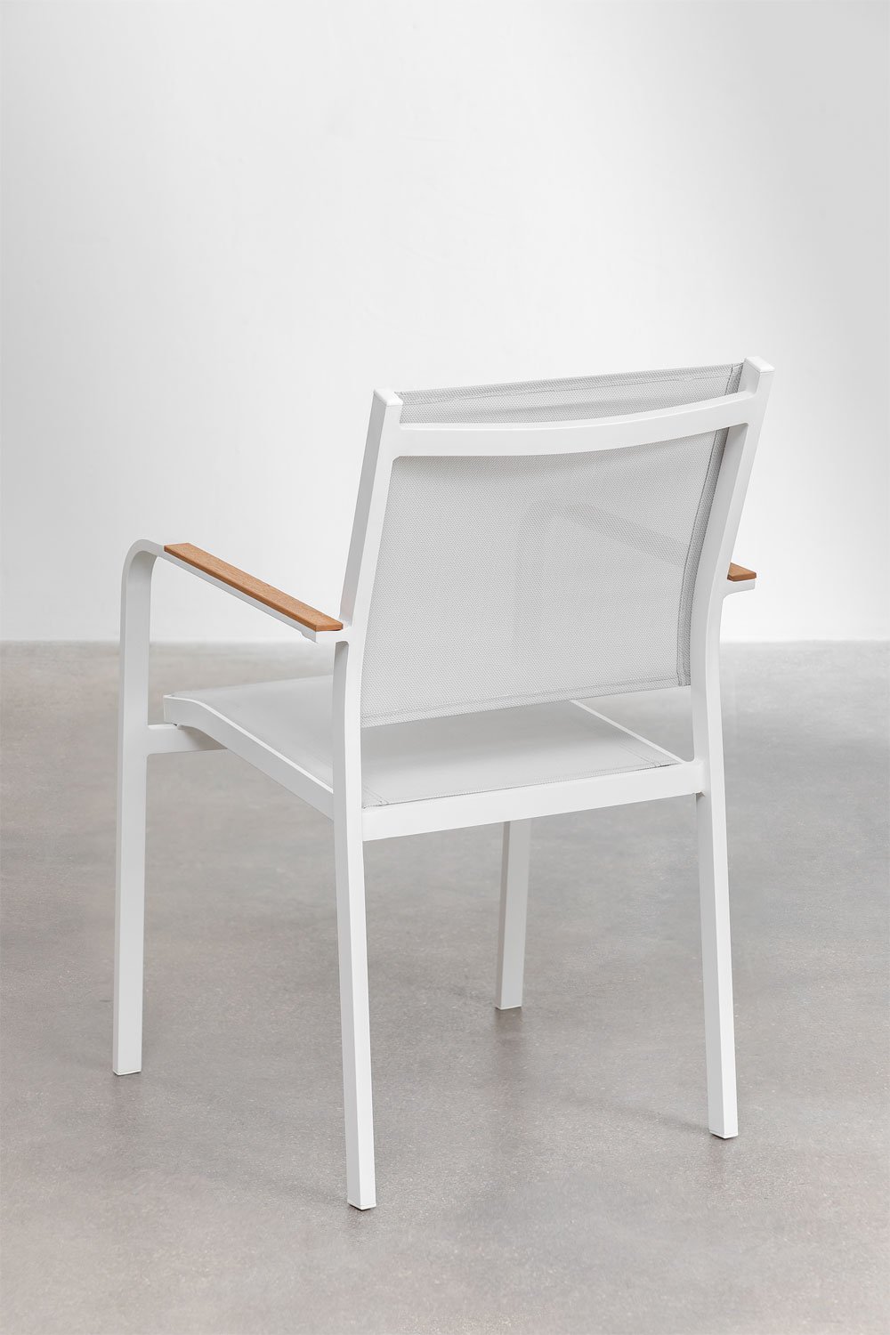 Rechthoekige eettafelset 160x90 cm van Archer Classic eucalyptus hout en 6 stapelbare tuinstoelen van aluminium Archer, galerij beeld 7