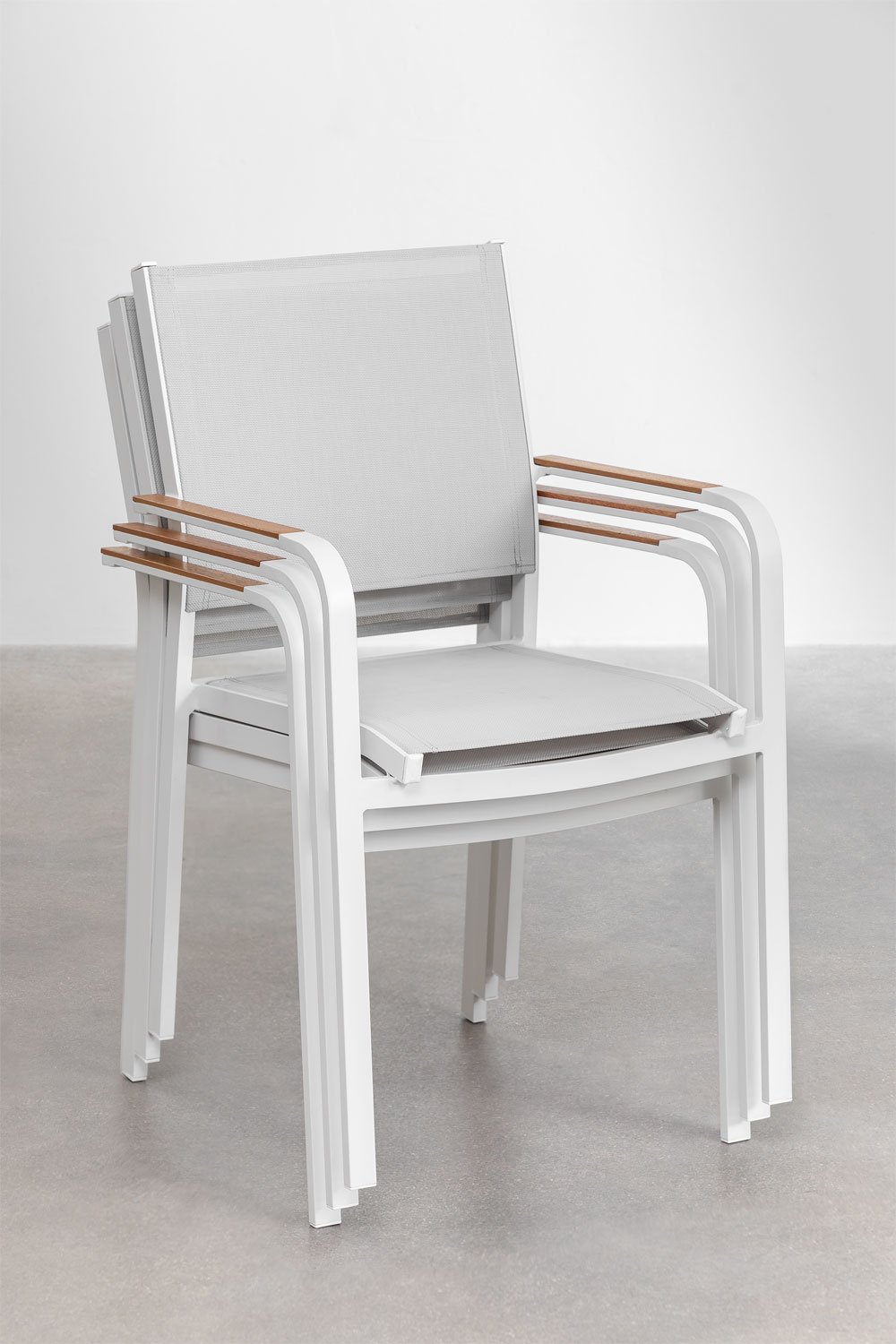 Rechthoekige eettafelset 160x90 cm van Archer Classic eucalyptus hout en 6 stapelbare tuinstoelen van aluminium Archer, galerij beeld 9