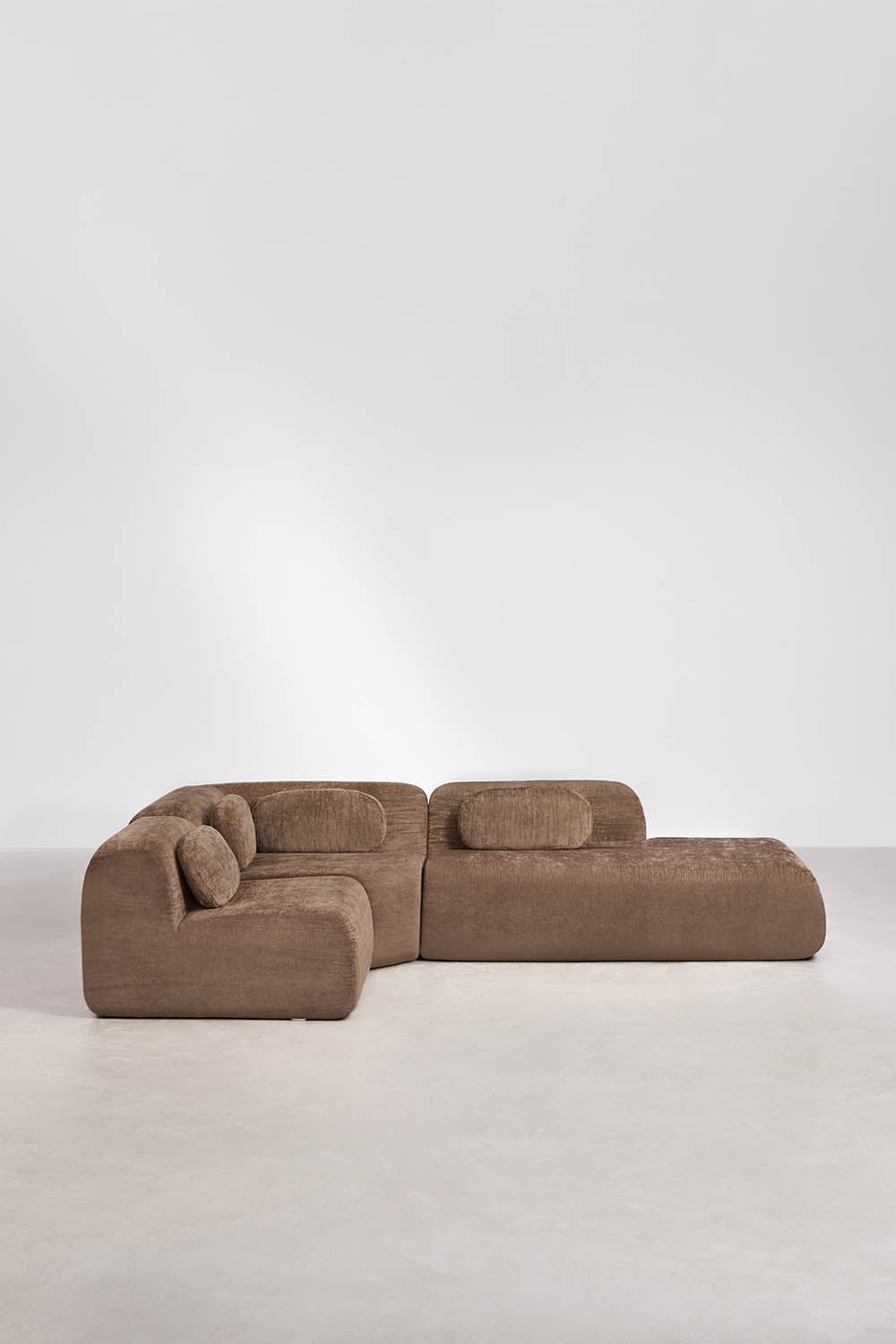 Modulaire hoekbank van 3 delen met rechter divan in vacuüm verpakte chenille Merida, galerij beeld 3